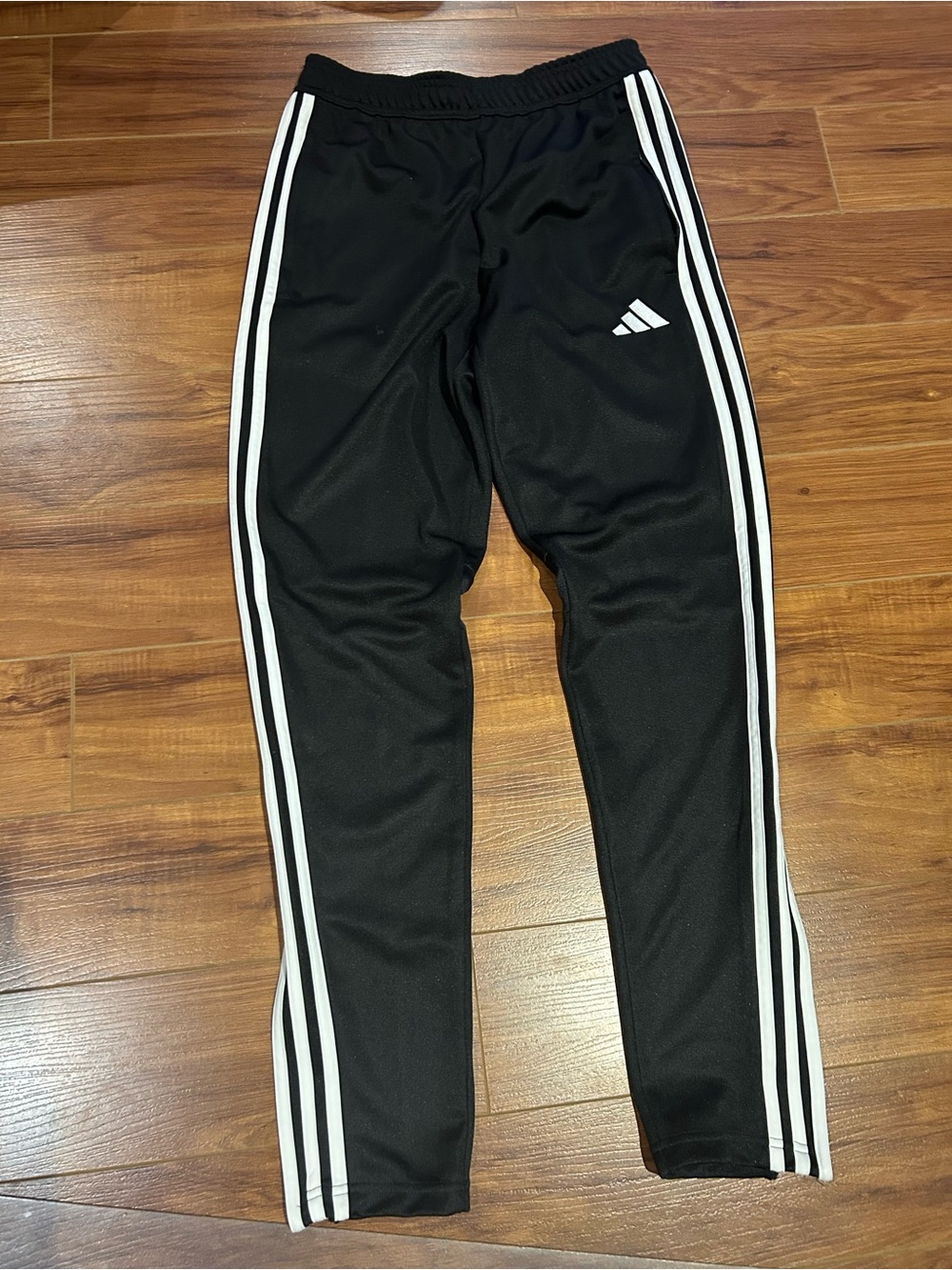 Adidas Mens Black Athletic Track Pants with White Stripes